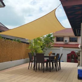 Custom shade sails — Tensioned fabric shade sails — modern, sculptural, effective. Fabricated and installed by AAA Awning Co., Houston Texas.